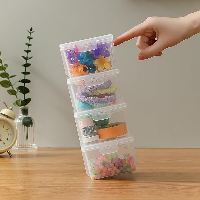 10-Pack Small Plastic Containers with Lids, Clear Stackable Storage Boxes & Bins Organizer for Bead Organizer, Craft Storage, Stickers, Jewelry & Small Items – Square Small