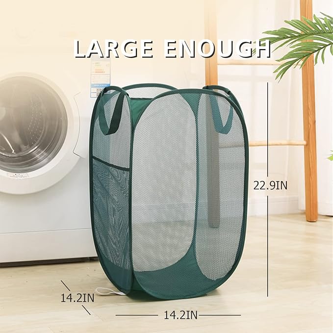 HONOMA Sturdy Mesh Laundry Hamper Basket Bag,Pop up Basket with Side Pocket for Laundry Room, Bathroom, Kids Room, College Dorm or Travel (Pop Vertical, Navy Blue)