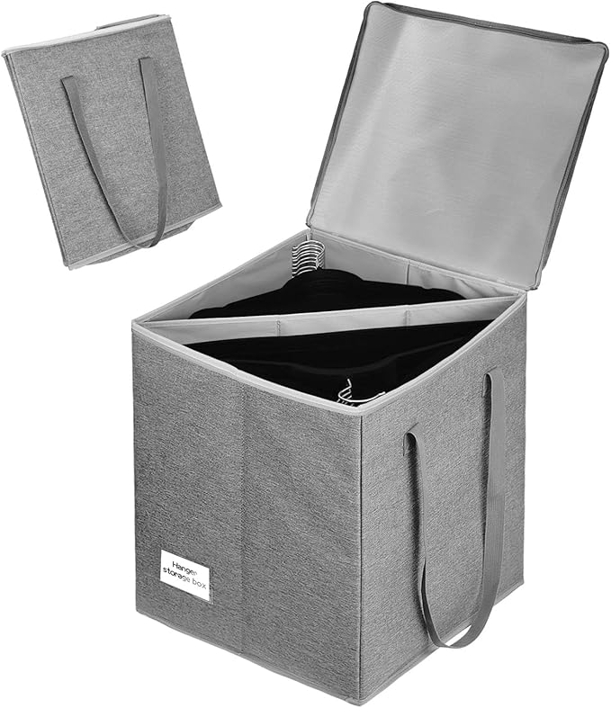 Clothes Hanger Organizer-Hard Shell Hanger Storage with Dust Lid, Large Hanger Storage Organizer with Separator Keep Hangers Tidy, Sturdy Handle and Label Window to Transportation