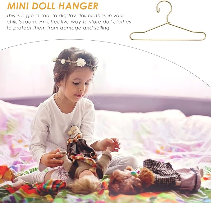 Coat Hanger 20 Pcs Doll Clothes Hangers Miniature Wire Hangers, Metal Hangers for Doll Dress Necklaces (6.5CM Golden) Clothes Hanger