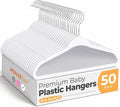 HOUSE DAY 11.4 Inch Baby Hangers 50 Pack - Plastic Kids Hangers Space Saving Thin Profile, Children Closet Organizers with Rotatable Hook of 360°, Heavy Duty for Toddler Clothes Nursery - White