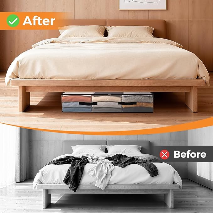 2 Pack Under Bed Storage Bags, 75L Foldable Clear Storage Containers with Handles, Dual Zippers for Comforter, Clothes, Bedding, Linen Sheets, Sweaters, Blanket Storage