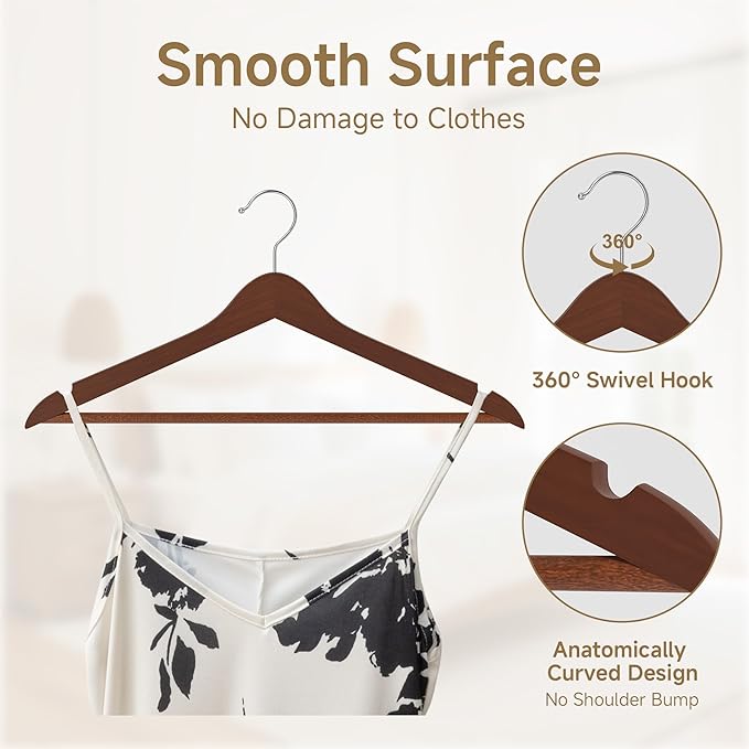 StorageWorks Clothes Hangers, Wooden Hangers 30 Pack for Closet, Wood Hangers for Coats, Shirts, Jackets, Pants, Suits, Walnut Color