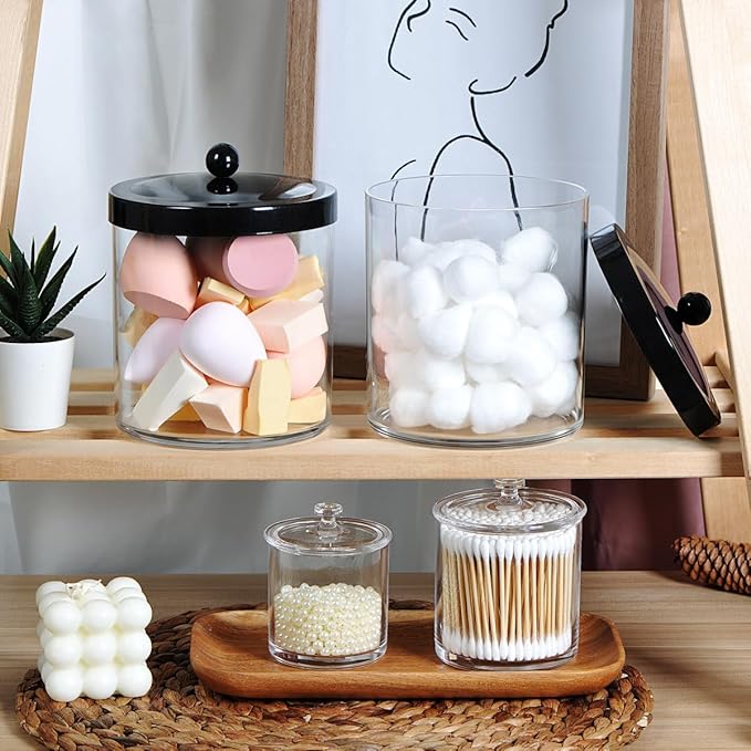 3 Pack 50 Oz Large Plastic Apothecary Jar with Black Stainless Steel Lid - Shatterproof Laundry Pods Container - Modern Industrial Bathroom & Kitchen Storage Organizer for Scent Beads, Bath Bombs