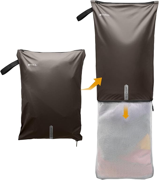 Mesh Laundry Bag for Travel, Gym, College, and Camping – Large Washable Zippered Dirty Clothes Organizer with Breathable Fabric – Portable Laundry Hamper for Sports, Healthcare Workers – Brown