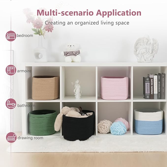 Cotton Rope Storage Basket, 15x10x9 Inches, Woven Basket for Shelves, Clothes, Towels, Books, and Laundry, Light Pink (3 Pack)