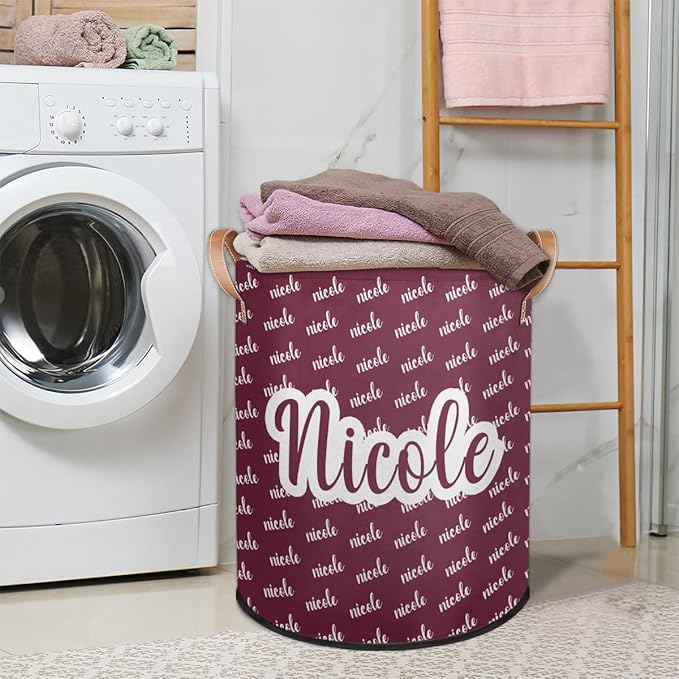 Custom Name Laundry-Hamper, Personalized Red Kids-Clothes-Hamper Foldable with Name, Customized Storage Basket with Handles Waterproof Gift for Boys Girls Baby Women