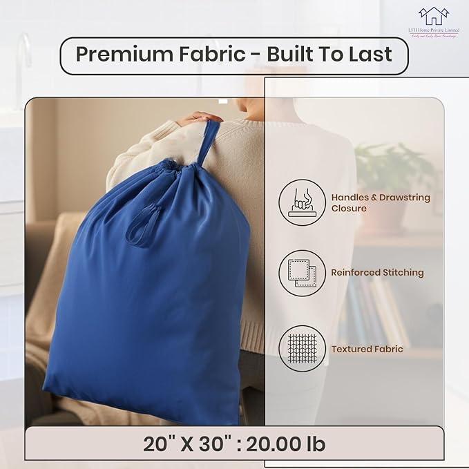 LFH Home Large Premium Cotton Canvas Laundry Bag with Drawstring and Handles Heavy Duty, Multi-Use, and Washable for Home, Travel, College or Storage 20x30 (Pack of 6)-Sky Blue