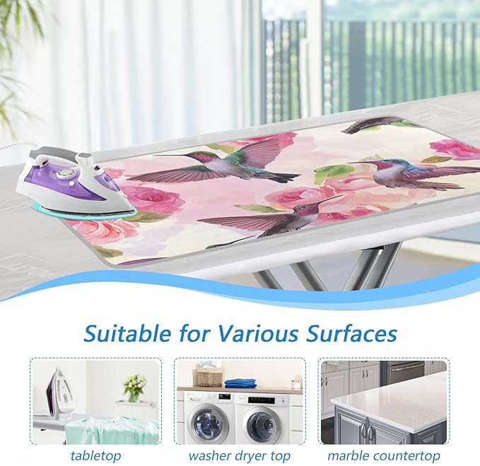 Ironing Mat Pad for Table Portable Travel Iron Blanket Ironing Board Covers Pressing Mat Heat Press Pads 27.6x47.2 Inches Pink Anna Hummingbird and Rose49