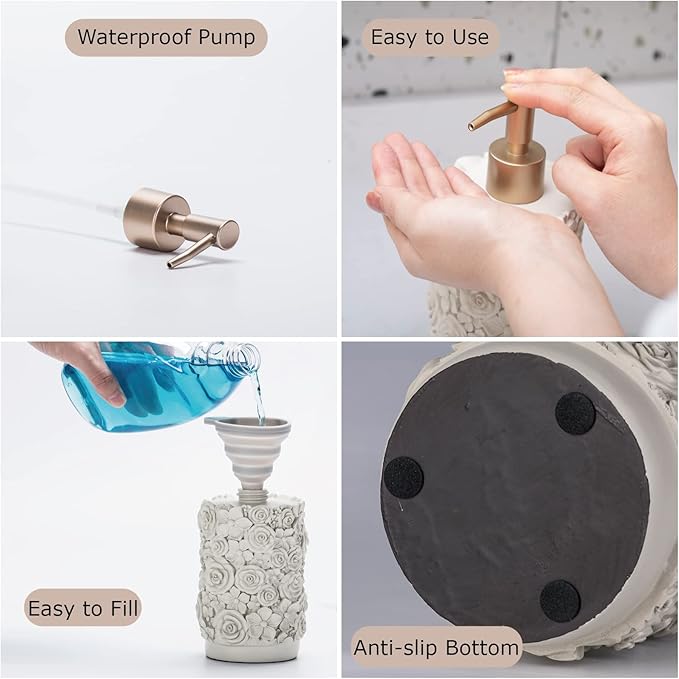 Easy Tang Resin Hand Soap Dispenser for Bathroom Kitchen 14 OZ - Refillable Wash Hand Liquid, Dish Detergent, Shampoo Lotion Bottle with Sliver Brushed Pump (Grey)