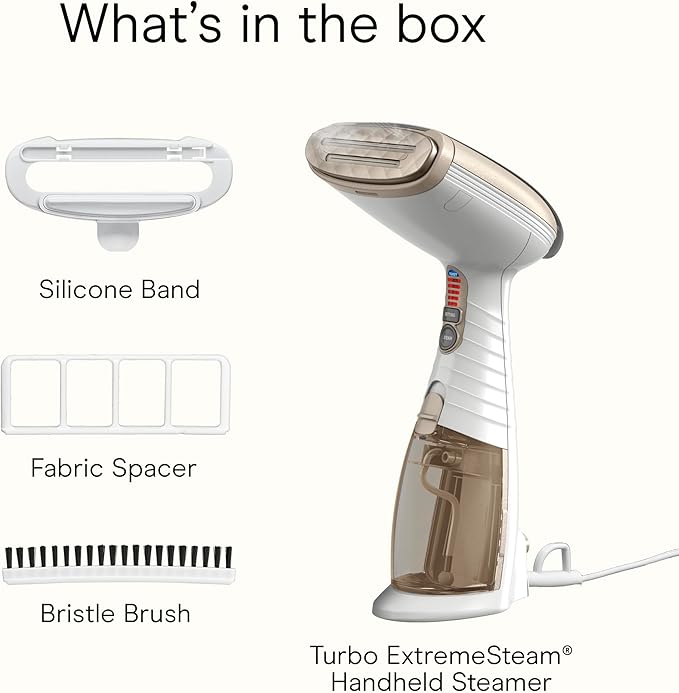 Conair Turbo Extreme Steam Hand Held Fabric Steamer, GS59X, 1875W, 15 min, 7.3 oz, White/Champagne