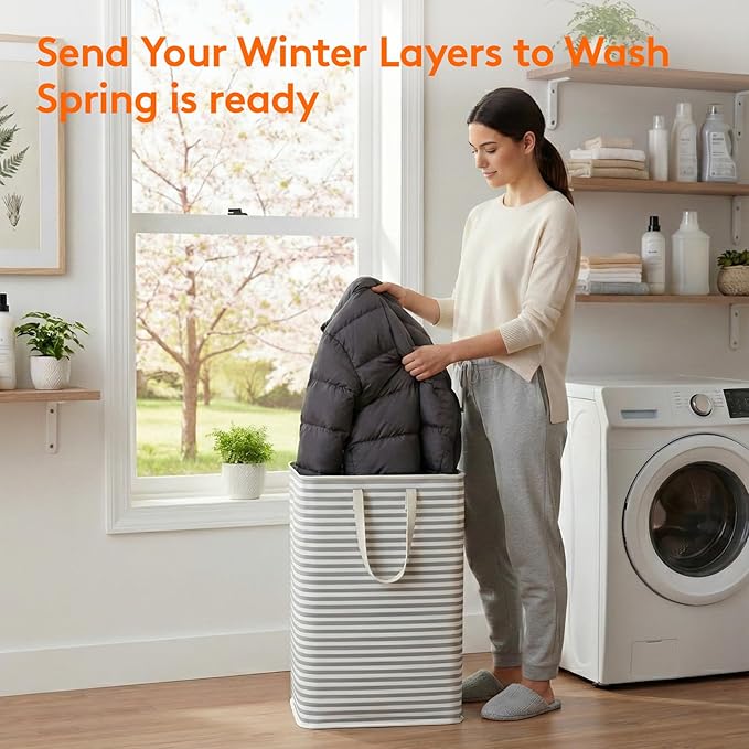 Lifewit 2 Pack Laundry Basket 80L Each - Collapsible Clothes Hamper with Reinforced Handles - Freestanding Waterproof Design for Bedroom and Laundry Room - Grey 160L Total