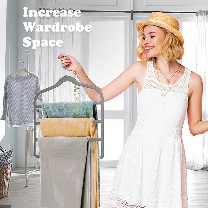 Tinfol Gray Velvet Pants Hangers Space Saving, 4pc Non-Silp Pant Hanger, Jeans Slack Trousers Hangers, Multi Layer Clothes Hanger Closet Organizer Perfect for Pants,Trouser,Jeans