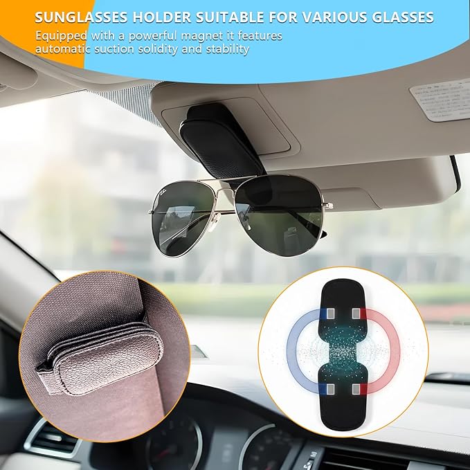 Magnetic Hat Holder for Car Seat and Sunglass Holder for Visor, 2-Piece Car Accessories Set with Magnet for Cowboy Hat, Baseball Cap, Glasses, Car Essentials