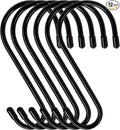 6 Pack Large S Hooks, Rubber Coated, Heavy Duty Non Slip, Black Vinyl Coated Closet S Hooks for Hanging Plants, Jeans, Pot, Pan, Garden, Bird Feeders