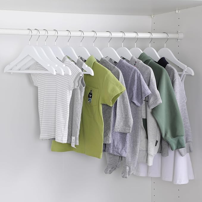 Kids Wooden Hangers 20 Pack, White Wooden Baby Hangers with Smooth Finish, Solid Wood Children Hanger for Clothes with Precisely-Cut Notches, Swivel Hook Baby Clothes Hanger for Closet