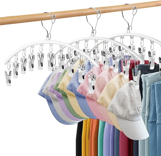 3Pack Legging Organizer for Closet,Upgrade Skirt Pants Hangers with Clips, Metal Yoga Pants Hangers 10 Clips,Hangers Space Saving Closet Organizers Rubber Coated Organizers Leggings Hanger(White)