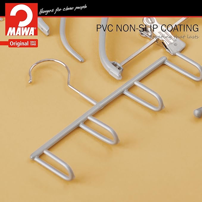 Mawa by Reston Lloyd Non-Slip Space-Saving Clothes Hanger for Belts with 4-Hooks, Style GH, Set of 2, Silver