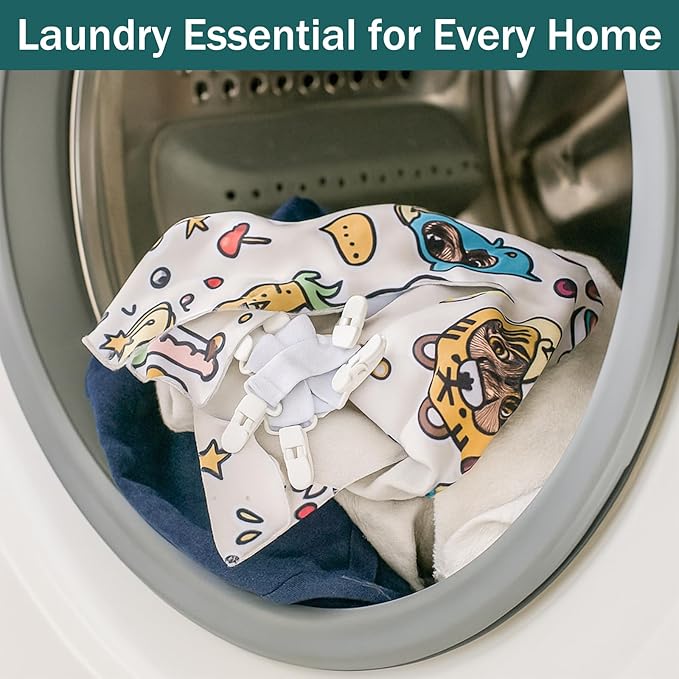 Bed Sheet Detangler with 6-Clip, WAD Preventer Stop Bed Sheets/Duvet Covers/Blankets from Tangling, Twisting & Balling up in Dryer Washer and Dryer, 4 pcs(White)