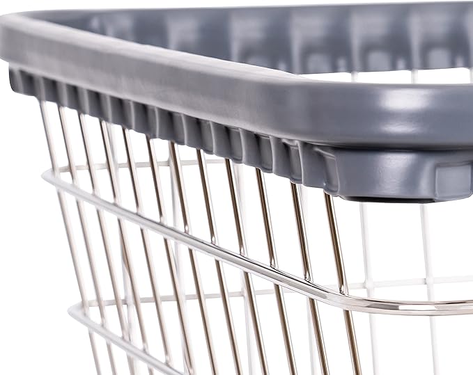 R&B Wire® 100E58 Heavy Duty Wire Laundry Cart with Double Pole Rack | 2.5 Bushel | Steel Frame with Chrome Finish | Commercial Laundry Basket | Industrial Bumper | 5" Clean Wheel System™ Casters
