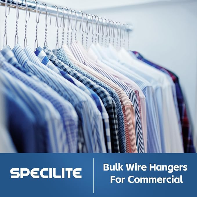 SPECILITE 18 Inch Wire Metal Clothes Hangers Bulk 50 Pack for Large Size Suits, Coats, Shirts, Pants, Skirts, Space Saving, Non Slip,12 Gauge Ultra Thin, Silver