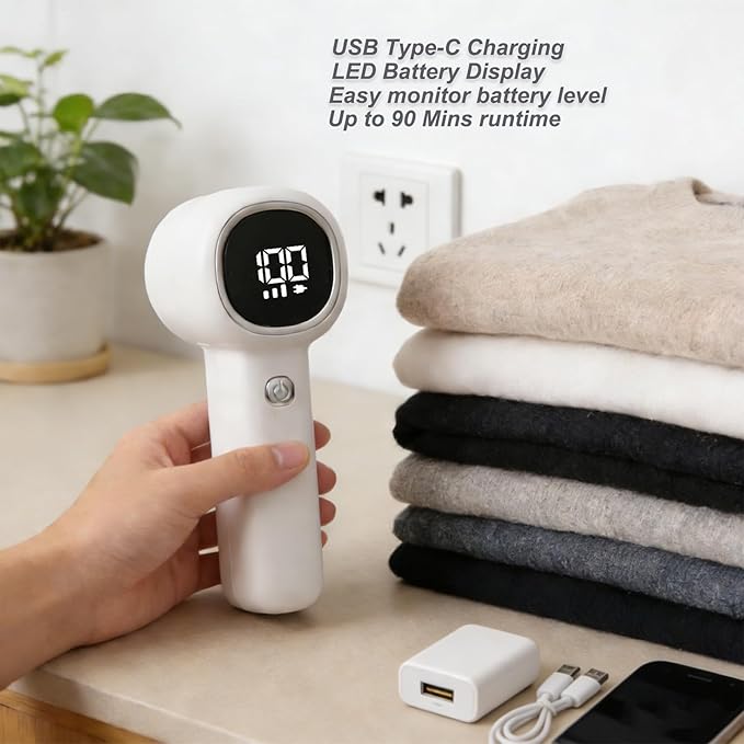 Fabric Shaver Lint Remover Rechargeable with Digital Display，3-Speeds Sweater Shaver to Remove Pilling Defuzzer Fabric Shaver for Clothes, Couch, Curtain, Blanket,Furniture