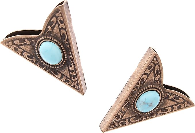 Antique Copper Finish Western Collar Tip - Turquoise Stone Collar Stays - Collar Tips for Men and Women - Collar Pins - Made in USA