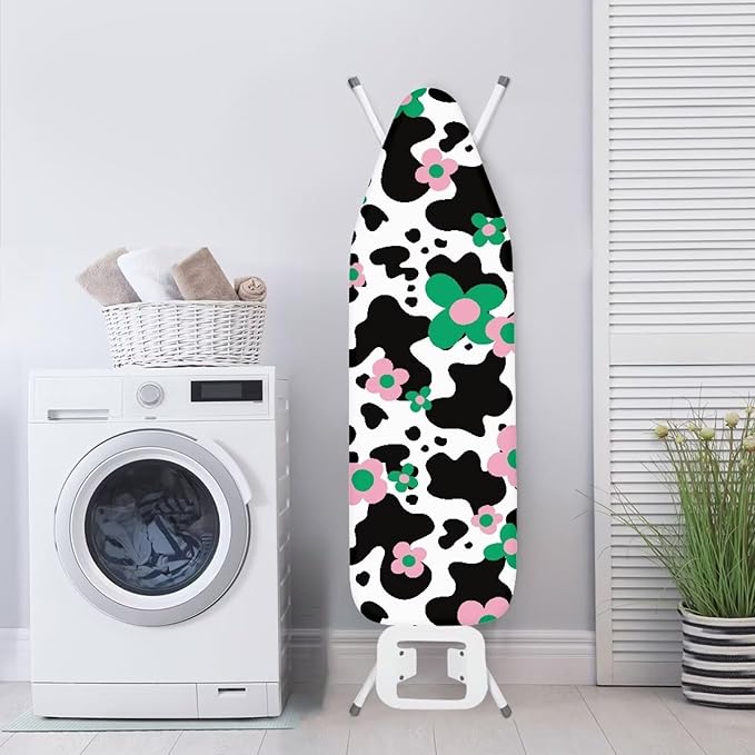 Iron Board Cover Resist Scorching Iron Cover for Ironing Durable Table Top Ironing Board Cover with Cozy Nose Pocket-Cow Flower