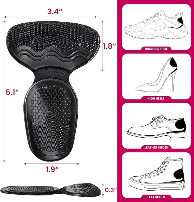 Heel Grips for Women Shoes - Bukihome Heel Pads for Shoes That are Too Big, Non-Slip, Reduce Friction T-Shape Design Shoe Cushions for High Heels, Sandals, Pumps, Flats, Boots (4 Pcs, Black)
