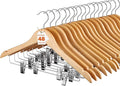 HOUSE DAY Wooden Hangers with Clips 48 Pack,Wooden Suit Hangers Skirt Hangers Solid Wood Pants Hangers Natural Smooth Finish Wood Hangers with Durable Metal Clips for Blouse, Dress, Coat, Jacket