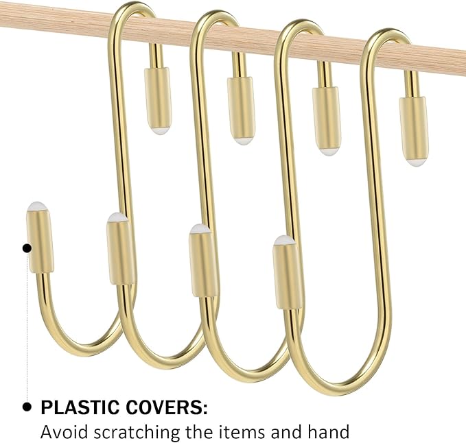 Hotop 36 Pcs Gold S Hooks for Hanging 2.4 Inch Heavy Duty S Shaped Hook Rack Metal Non Slip Hanger for Christmas Tree Stocking Kitchen Pot Utensils Closet Wire Bathroom Bedroom Pan Bag Towel Plant