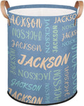 Custom Name Large Laundry-Basket for Kids-Boys-Girls, Personalized Foldable Waterproof Laundry Hamper Dirty Clothes Toys Storage Bin with Handles,Light Blue