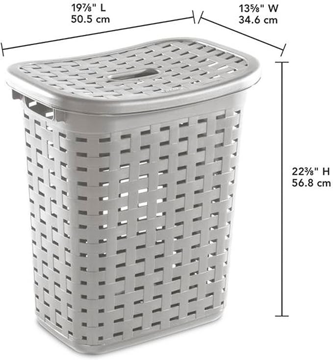Sterilite Plastic Wicker Style Weave Laundry Hamper, Portable Slim Clothes Storage Basket Bin with Lid and Handles, Cement Gray, 16-Pack