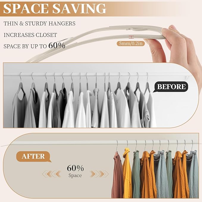 LemonRoad 50 Pcs Upgraded Plastic Short Neck Hangers, Anti-Slip Space Saving Hangers with 360 Swivel Hooks for Clothes, Smooth, Not Velvet (Warm Beige)
