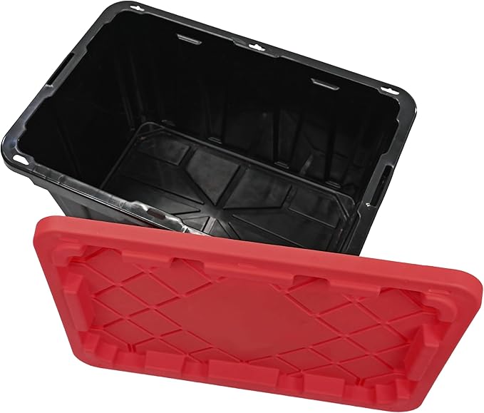 CX BLACK & YELLOW, XTRA TALL 27-Gallon Heavy Duty Tough Storage Container & Snap-Tight Lid, (28.5L x 19.4W x 15.2H), Weather-Resistant Design and Stackable Organization Tote [4 Pack]