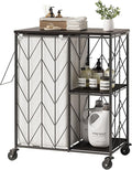 WOWLIVE Laundry Hamper with Lid, 95L Rolling Laundry Basket with Shelves, Iron-Made Laundry Cart with Wheels, Removable Liner, Laundry Room Organization, Bathroom, Black and White