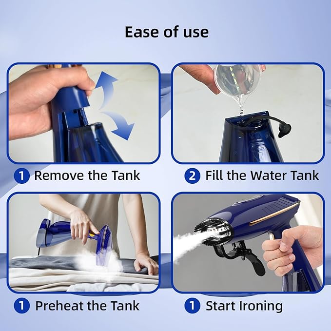 Handheld Steamer for Clothes, 1500W Steam Iron with 168ml/288ml Adjustable Tanks, Vertical/Horizonal Steaming & Ironing, Lightweight, Auto-off, DJ-1009