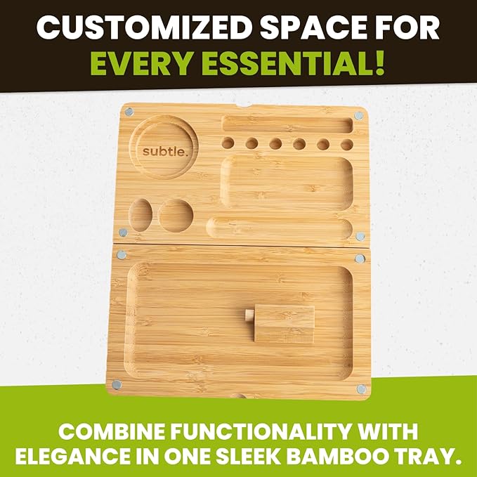 Foldable Bamboo Tray with Magnetic Lid - Durable, Easy to Clean - Portable, Perfect for Home Storage or Travel, Decorative-Tray - Gifts for Him - 8.5" x 5"