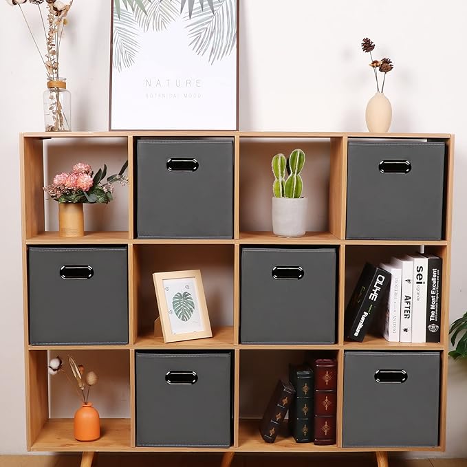 Fabric storage bins Cubes, Fabric Cube Organizer with Handle, Foldable Cube Bins for Cloth or Accessary Storage, 11x11x11, Set of 10, (Gray)