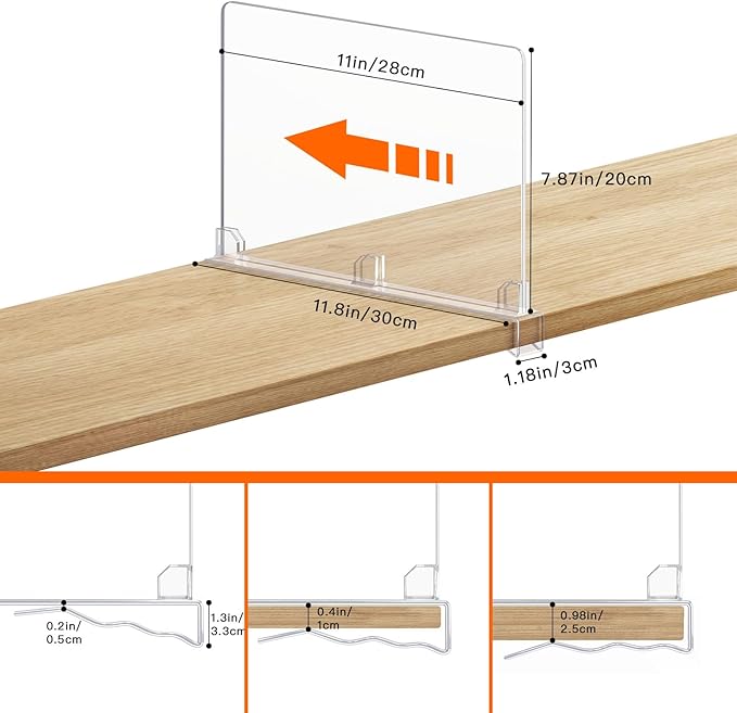Fixwal 6 PCS Detachable Acrylic Shelf Dividers for Closet Organization Clear Shelf Divider for Closet Organizers and Vertical Purse Organizer for Closet, Bedroom, Kitchen, Office, Cabinets, Bathroom