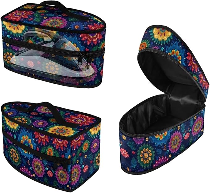 Blue Boho Mandala Print Steam Iron Case Portable Travel Iron Organizer Handheld Steamer Holder with Handle Waterproof Travel Accessories, Case Only
