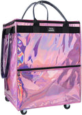 (Large, Phantom Pink) Reusable Grocery Bag on Wheels, Shopping Bags with Wheels and Handle, Folding Rolling Tote, Zipper Cover, Carries Up to 76 LBS, for Laundry, Picnic