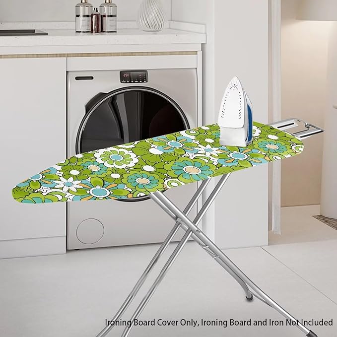 Green Hippie Flower Ironing Board Cover Large Extra Wide Table Top Ironing Board Cover Heavy Duty Padded Iron Board Cover with Elastic Edge