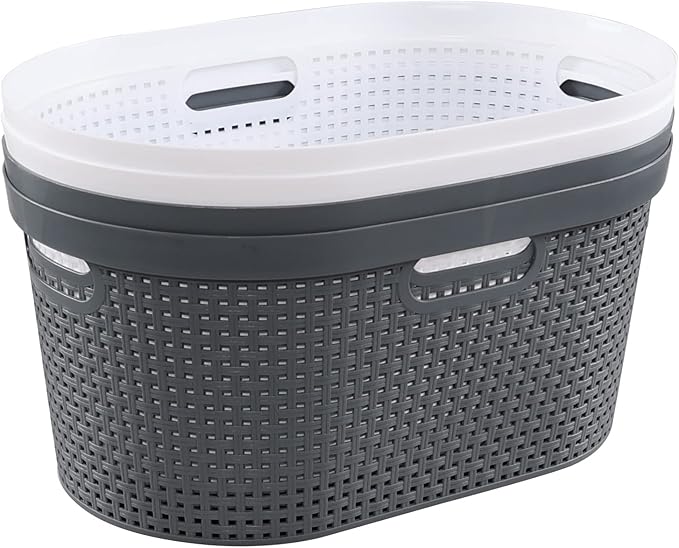 Pekky 4 Pack Laundry Basket with Cutout Handles, 40 L Plastic Hampers for Laundry