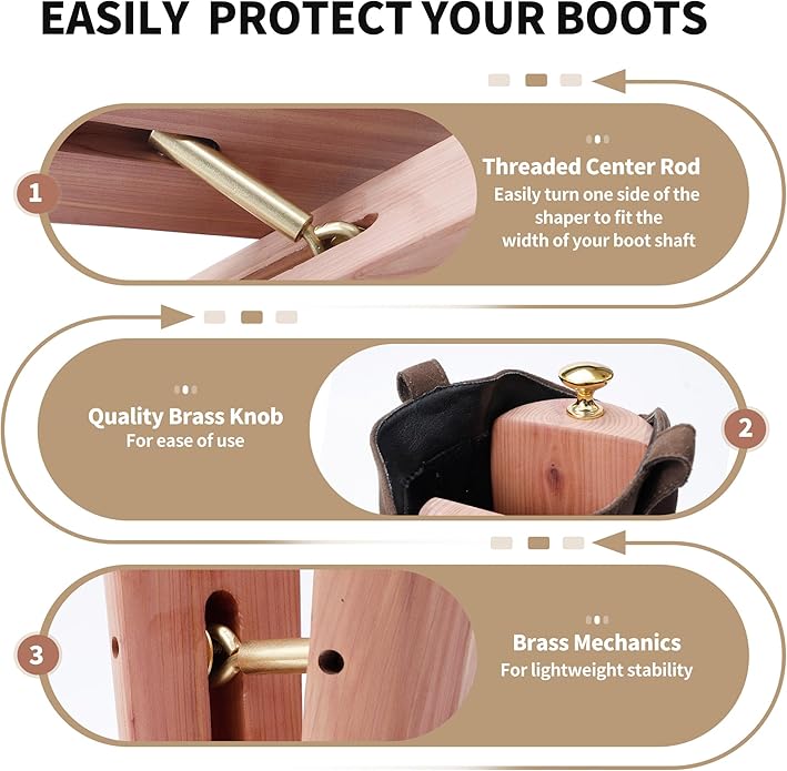 Cedar Boot Tree for Tall & Cowboy Boots, Adjustable Boot Stretcher Calf, 100% Natural Cedar, Reduce Creases Sagging