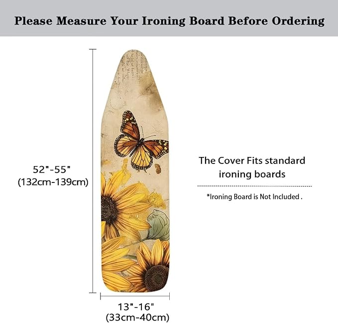 Sunflower Butterfly Ironing Board Cover and Pad, Resist Scorching and Staining, 15x54 Heavy Duty Iron Pad Covers Standard Boards with Elastic Edges,