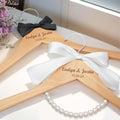2 Pcs Personalized Wedding Hanger for Bride and Groom, Wooden Bride Hanger, Custom Mr and Mrs Hangers with Bow Tie for Tuxedo, Bridal Party Shower, Wedding Gift