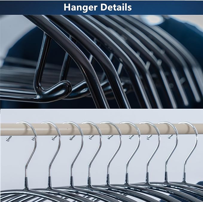 16.5 Inch Black No Shoulder Bumps No Mark Non-Slip Rubber Coated Contour Meta Hanger for Sweater T-Shirt Suit Coat Uniform with Pants Bar Pack of 20