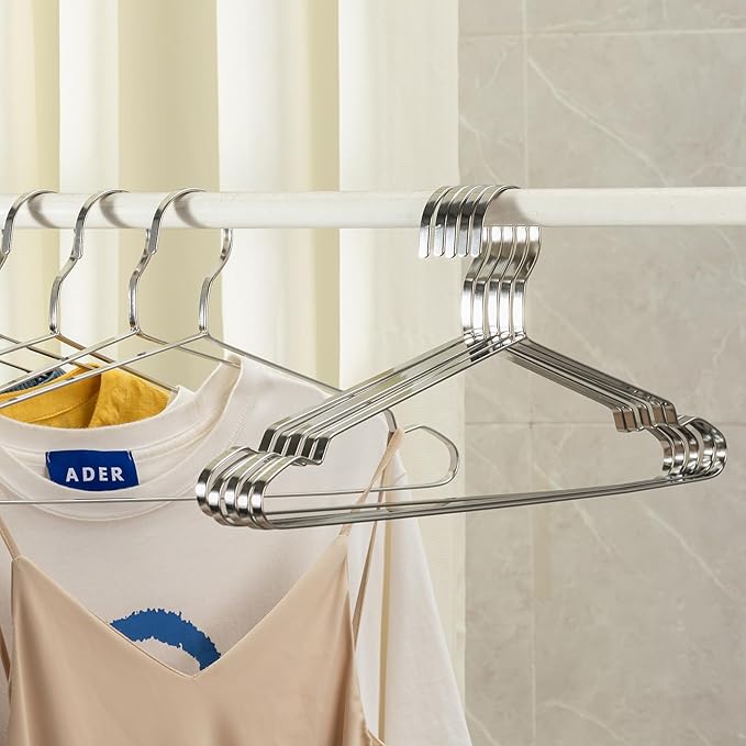 Jiang&Rong 20 Pack Stainless Steel Hangers, 16.5 Inch Heavy Duty Metal Coat Hangers for Adults, Space Saving & Non-Slip Clothes Hangers, Durable Silver Hanger for Bulk Storage