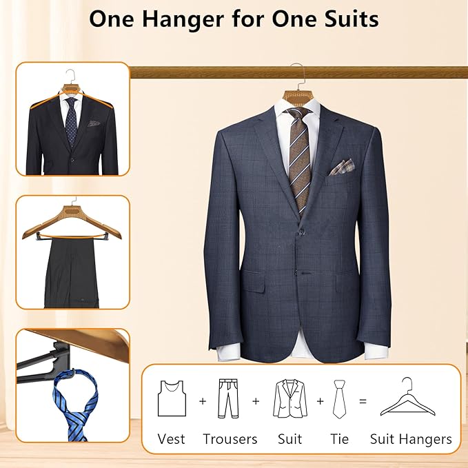 DEDU Suit Hangers for Men 15 Pack, Rose Gold Coat Hangers Extra Wide Non Slip Width 17.7", Thick Plastic with Pants Bar & Metal Hook